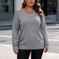 thumbnail image 7 of Womens Knit Plus Size Sweaters V-Neck Casual Loose Fit Warm Long Sleeve Fall Winter Pullover Sweaters Gray 2XL, 7 of 7