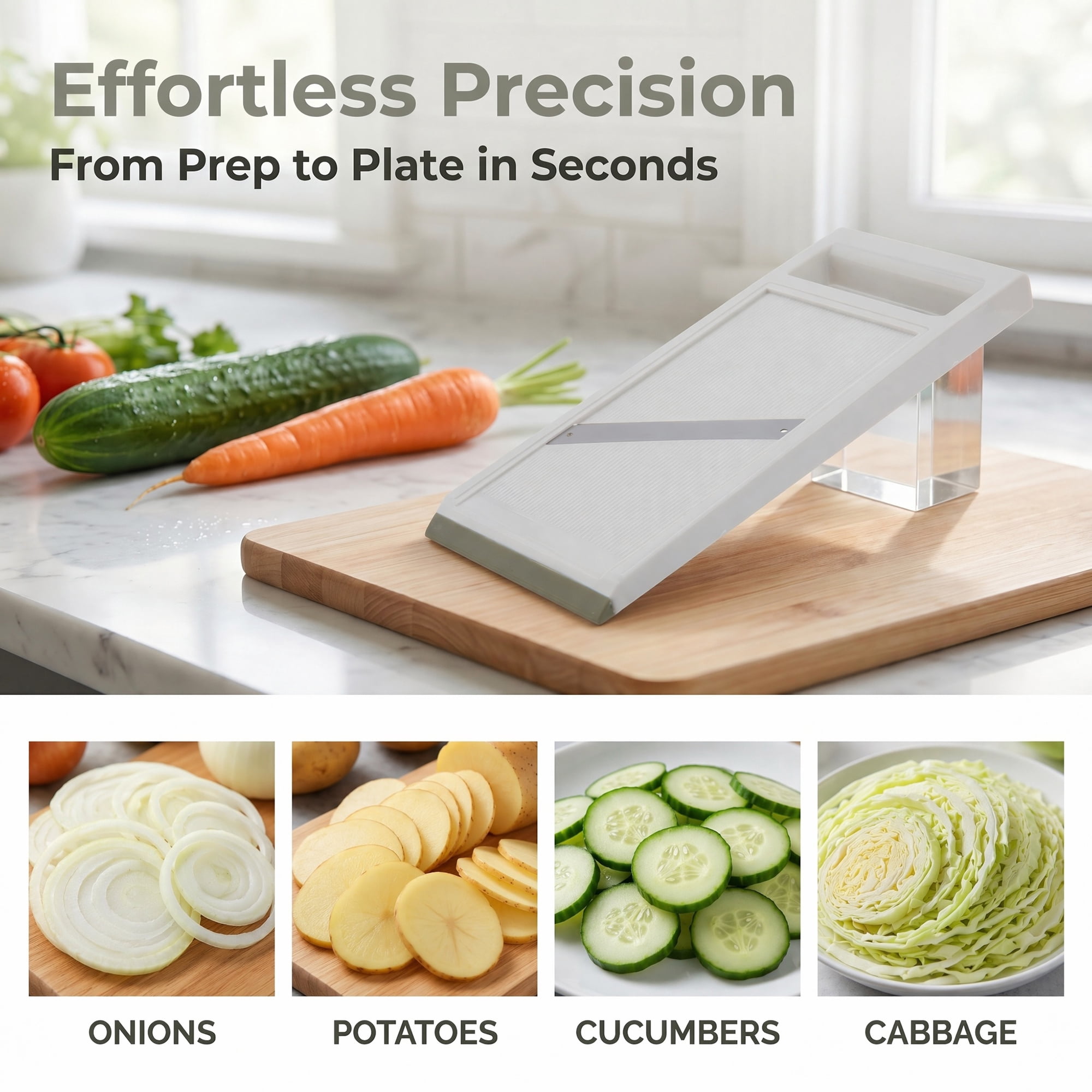 Mandoline Slicer for Kitchen, Vegetable Chopper Multifunctional Cutter for Potato Onion White 10.8" x 4.2"