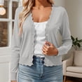 thumbnail image 2 of Arlun Fall Cardigans for Women Lightweight Knit Open Front Solid Color Sweater Tops Long Sleeve Button down Scalloped V-Neck Cropped Cardigan Casual Teacher Outfits, 2 of 4
