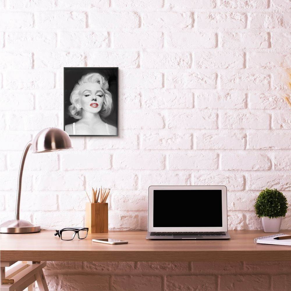 Stupell Industries Marilyn Portrait Red Vintage Hollywood Movie Star Classic Illustration Framed Wall Art by Jadei Graphics