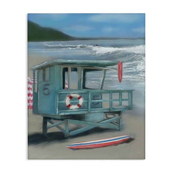 Stupell Industries Lifeguard Stand on Shore Coastal Painting Gallery Wrapped Canvas Art Print Wall Art, 16 x 20