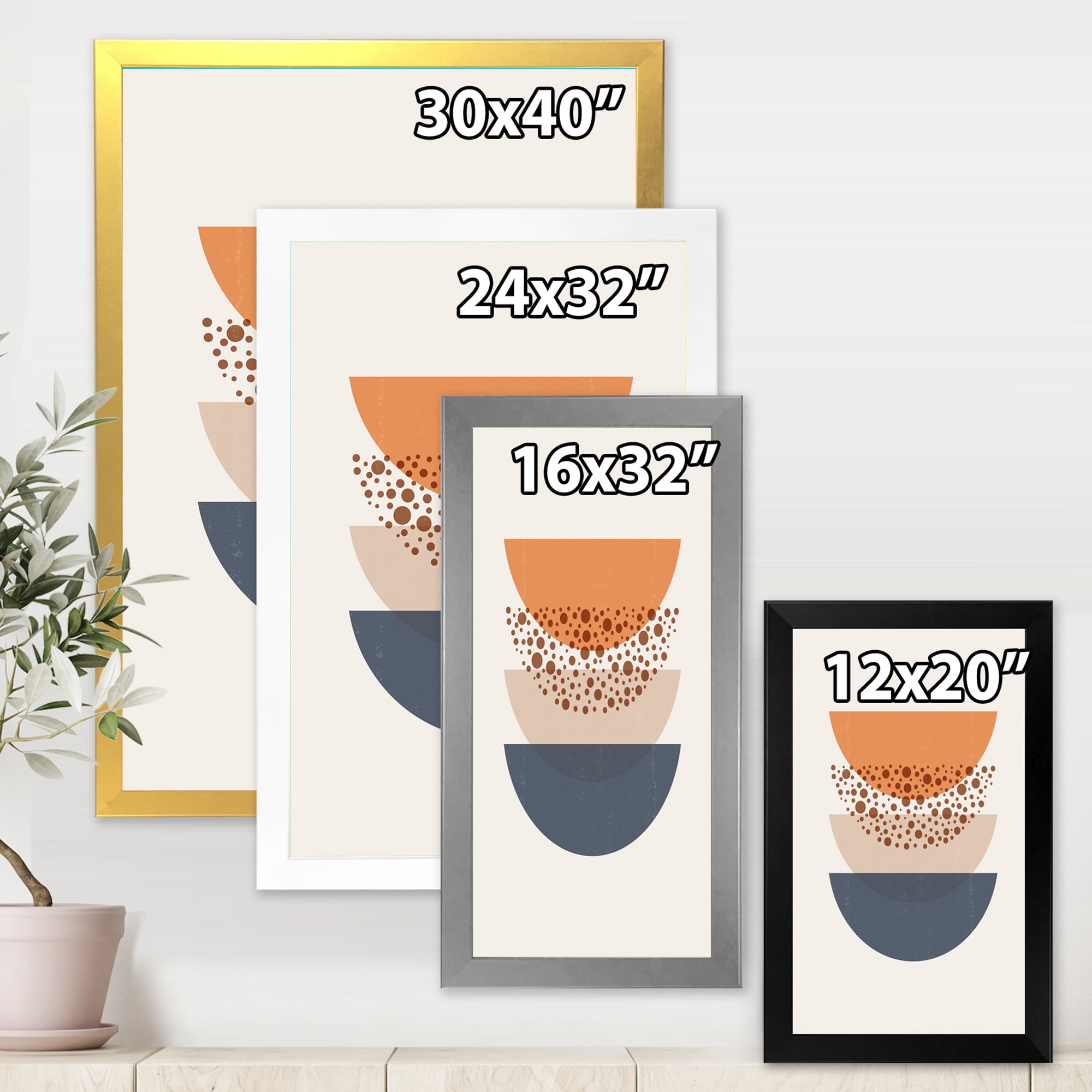 Designart 'Abstract Moon and Sun Geometrics In Blue & Orange' Modern Framed Art Print