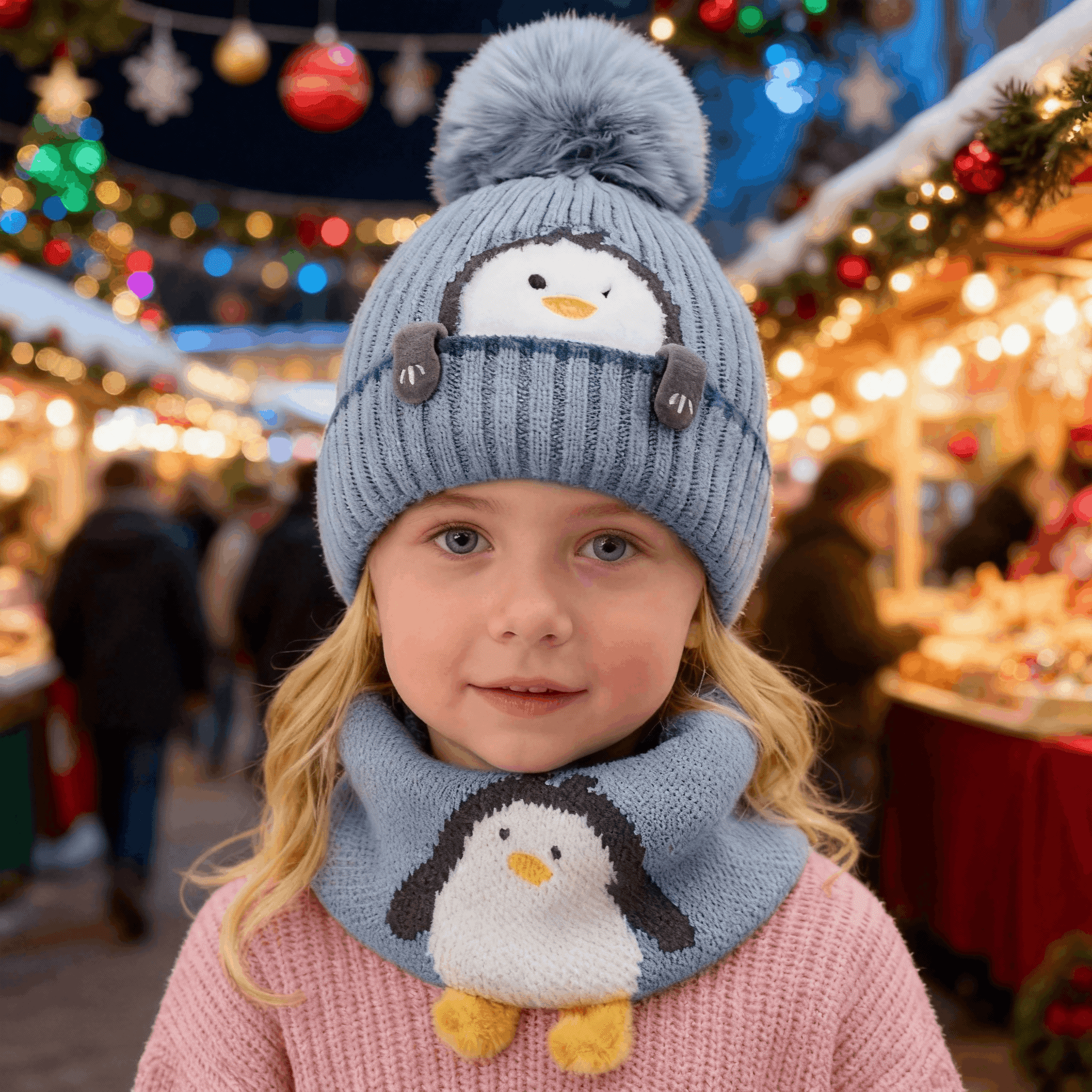 Baby Kids Winter Warm Hats, Infant Toddler Children Pom Pom Beanie Knit Cap Girls Boys-2 Piece
