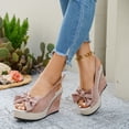 thumbnail image 6 of Bibifish Womens Wedge Sandals Glam Feminine Bow Raffia Ankle Buckle Open Toe Wedge Sandals Summer Evening Party Wedding Guest Sandals, 6 of 9