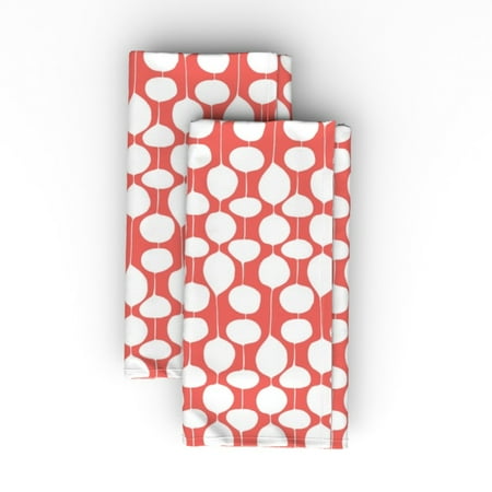 

Linen Cotton Canvas Dinner Napkins (Set of 2) - Christmas Abstract Geometric Ornament Circles Midcentury Modern Red White Holiday Circle Dot Print Cloth Dinner Napkins by Spoonflower