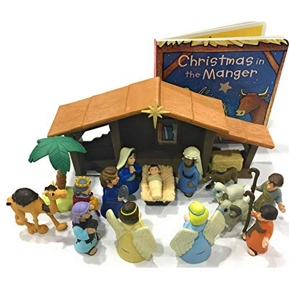 Nativity Playset for Children 19 Pieces by BibleToys Bundle. Includes