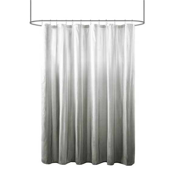 Pemberly Row Polyester Ombre Printed Seersucker Shower Curtain in Gray