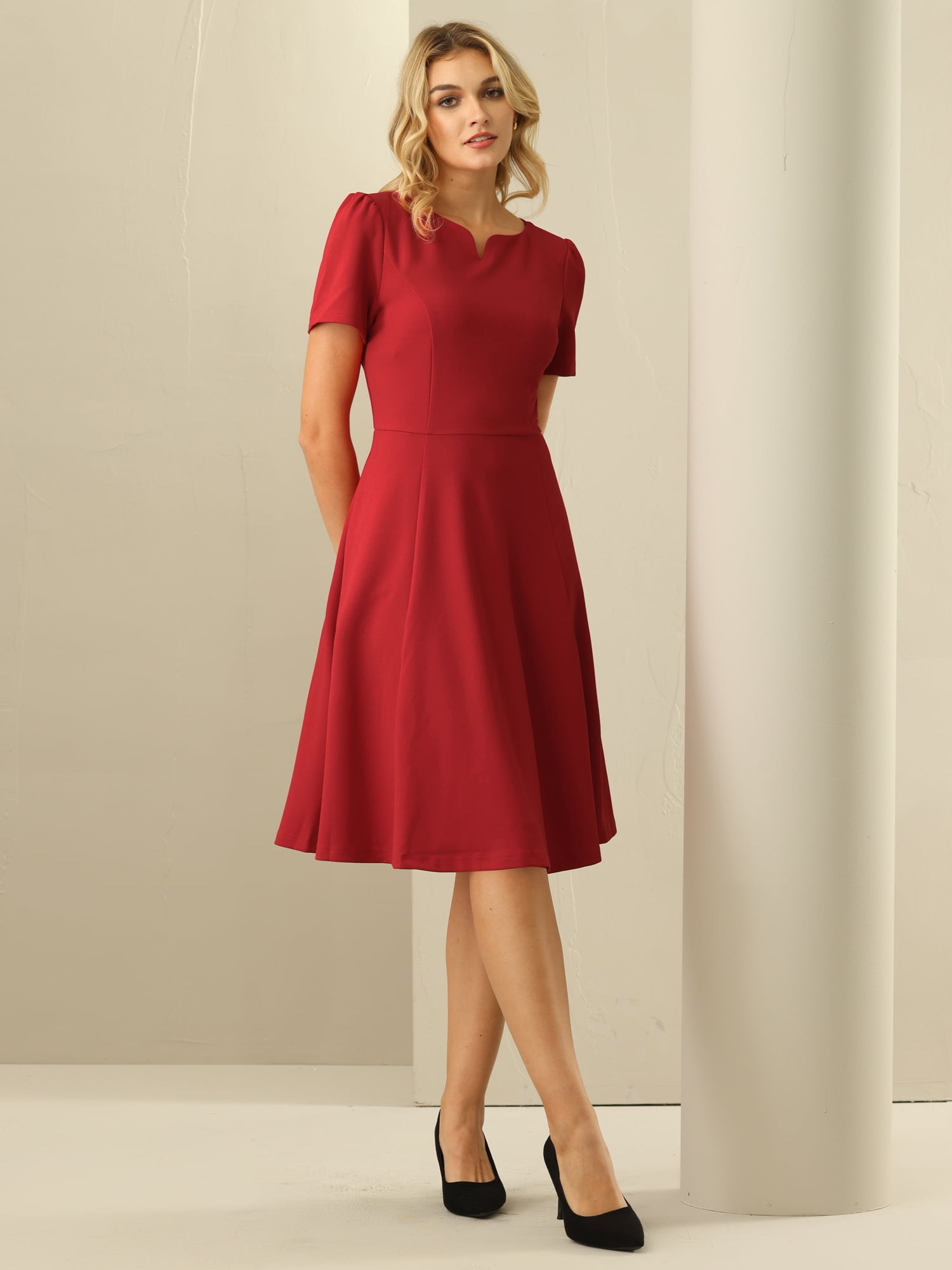DARING DIVA A-Line Work Church Pockets Dress L Red