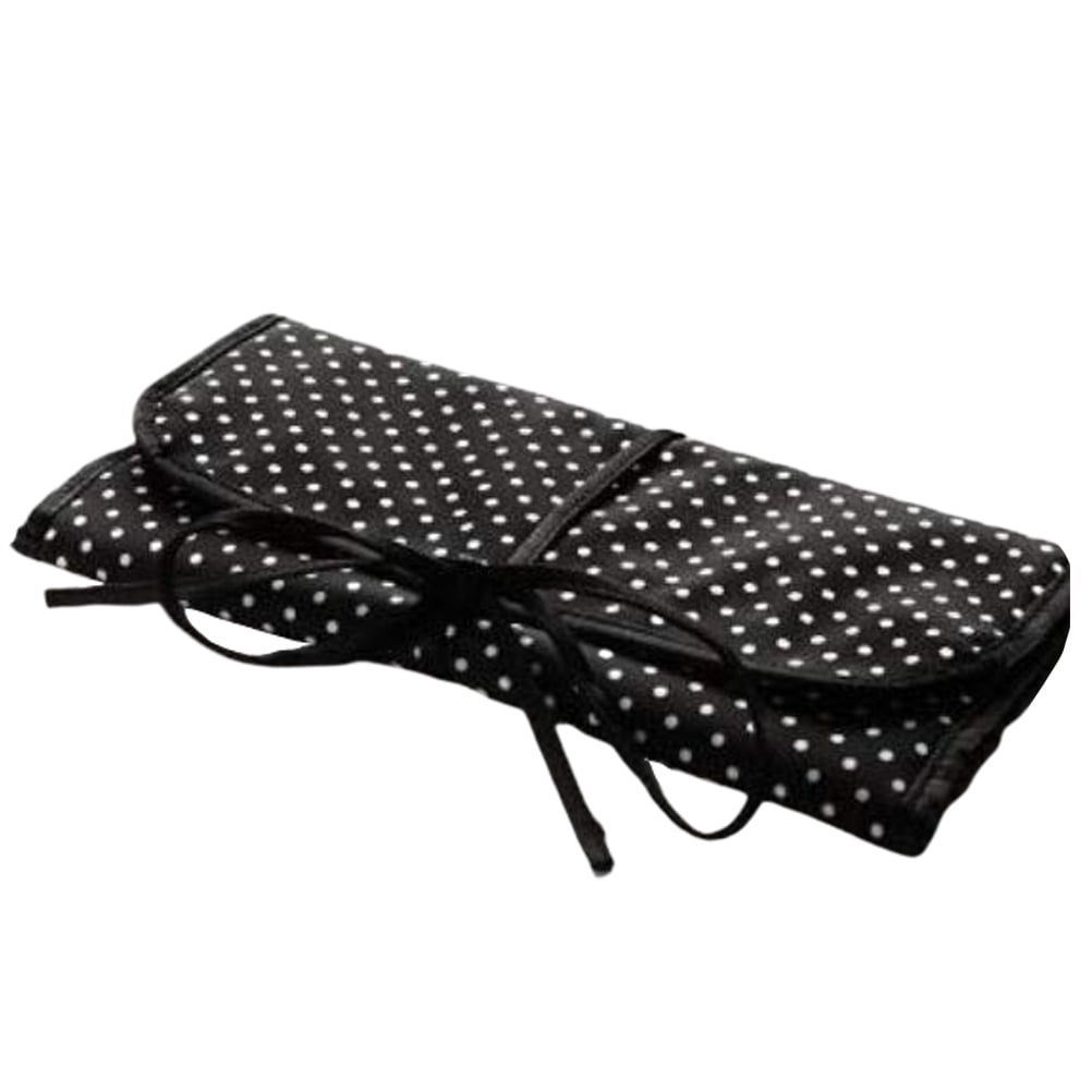 Travel Jewelry Roll Bag Fabric Jewelry Organizer Hanging Pockets PVC Storage Pouch (Black with