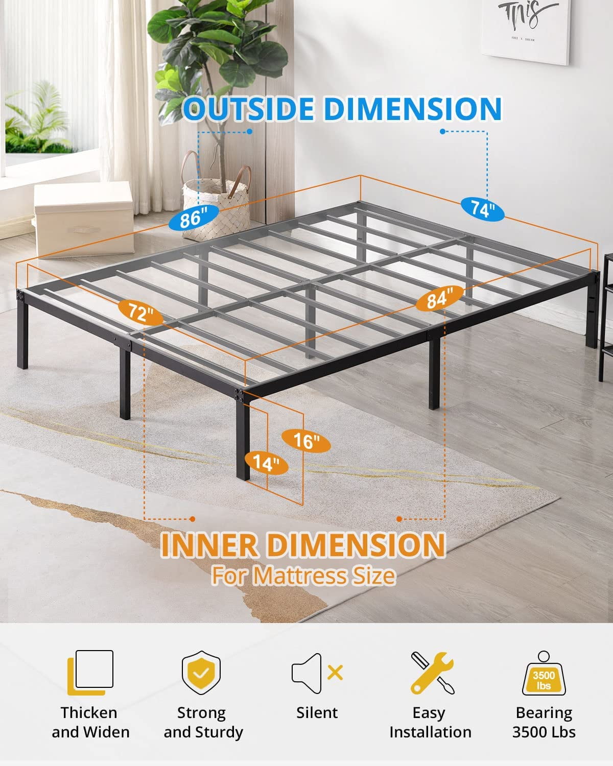 Tatago 16 Inch Heavy Duty California King Bed Frame With Storage, 3500 ...