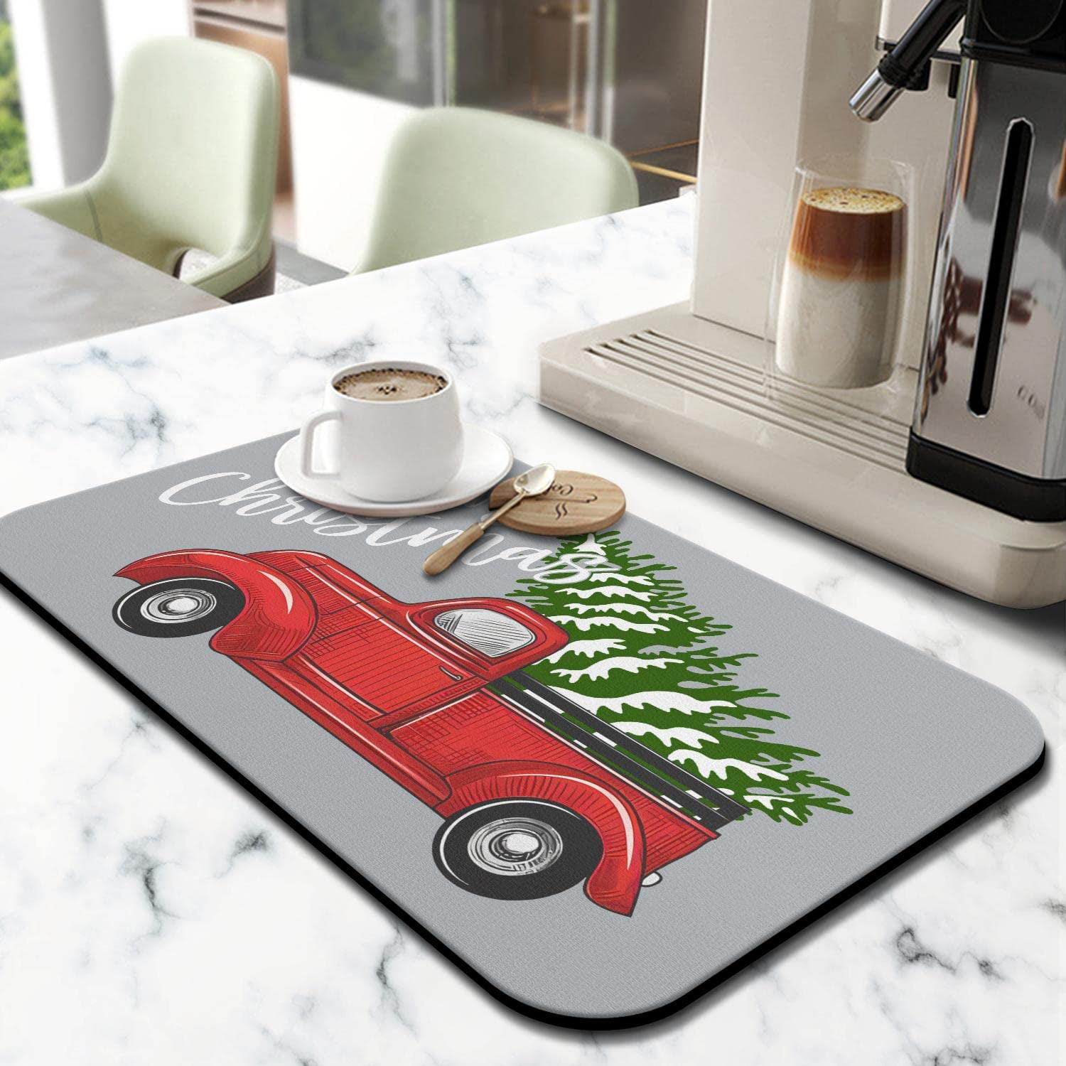 HjNximo Drying Mat for Kitchen Counter Christmas Card Funny Gnomes Red Dish Drying Mat Dry Mat for Dishes Dish Rack Mat Coffee Bar Mat Dish Drain Mat Drying