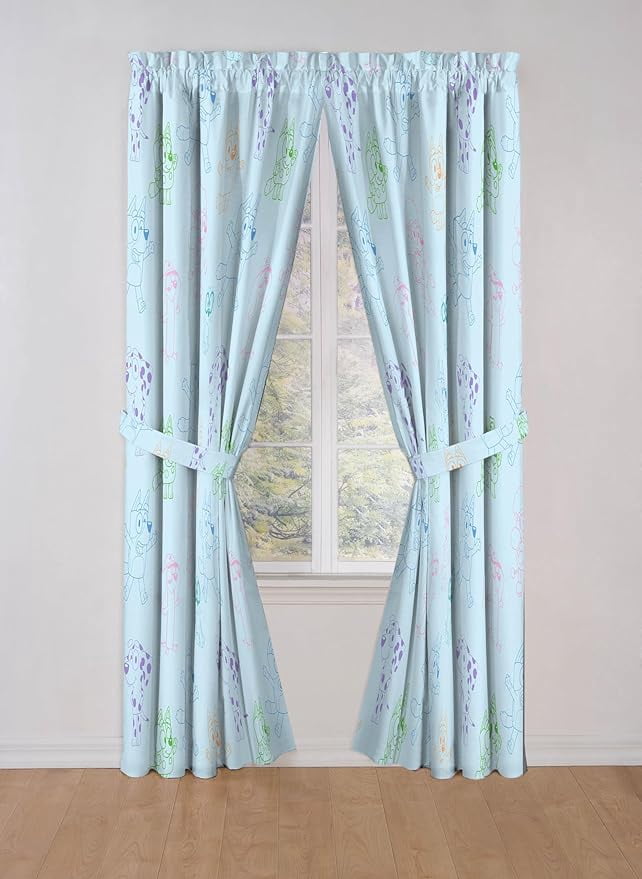 Bluey Colorful Friends 2 Panel Curtain Set, 84 Inch Long - Kids Home Décor