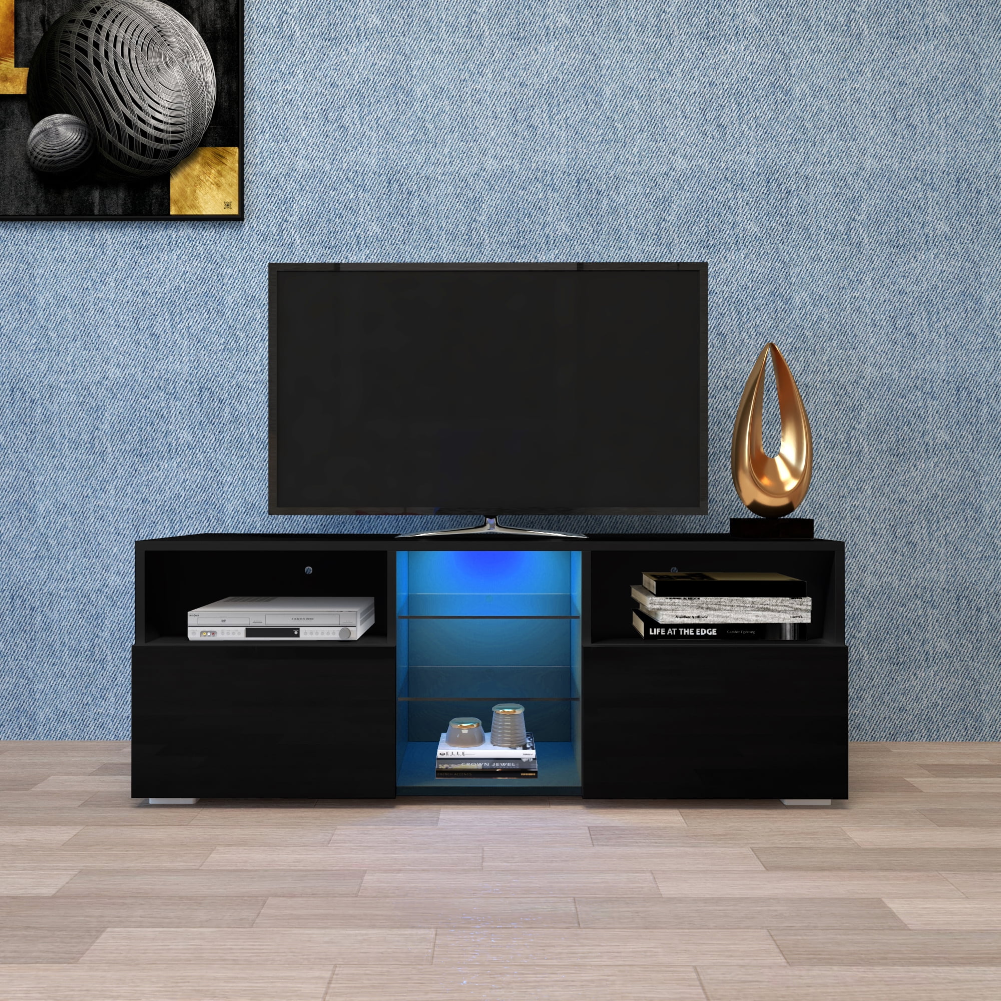 High Gloss TV Stand Cabinet Unit Storage Shelf Table 120cm Sideboard Bookcase UK 