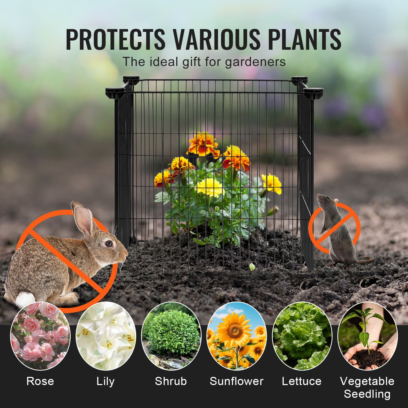 VEVOR 5 pack Plant Protector from Animals, 15.35'' x 15.35'' Chicken Wire Plant Protector, Plant Cages for Outdoor Plants, Flowers & Vegetables, Keeps Bunny Chicken Squirrels Out, 20pcs Metal Mesh
