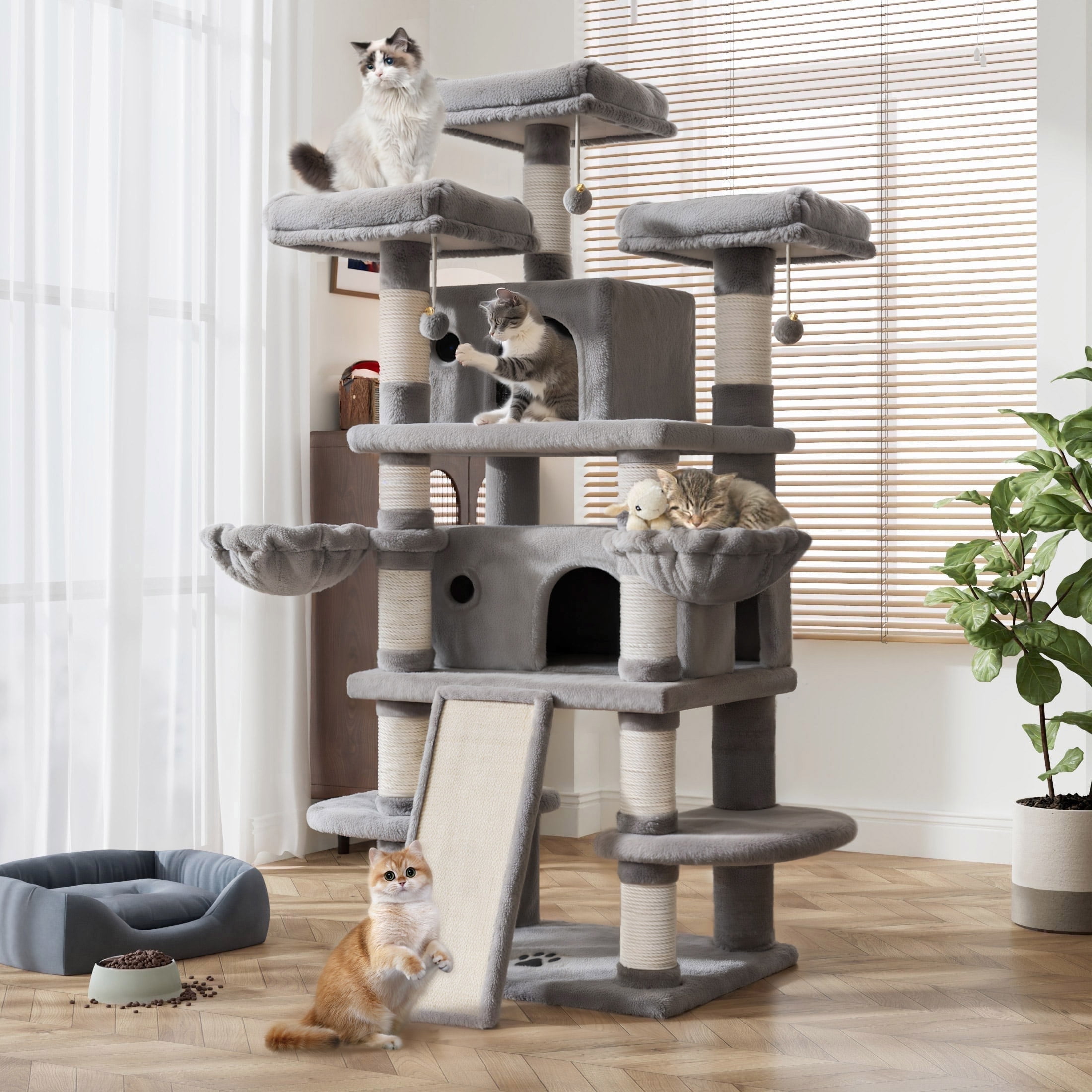 Amolife 68" X-Large Cat Tree with Scratching Board and Posts, Gray