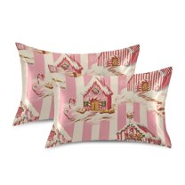 Yayeee Pillowcase Standard Size Set of 2 Satin Wrinkle Resistant Pillow Case, Beige Gingerbread Houses