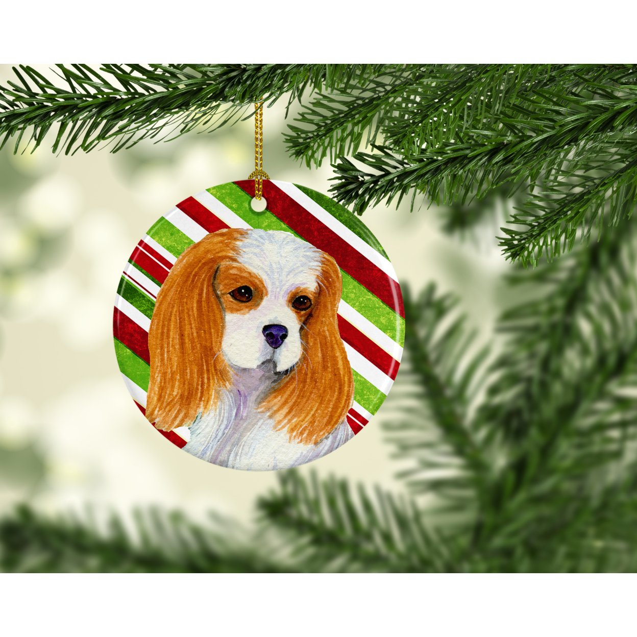 Cavalier Spaniel Candy Cane Holiday Christmas Ceramic Ornament SS4596