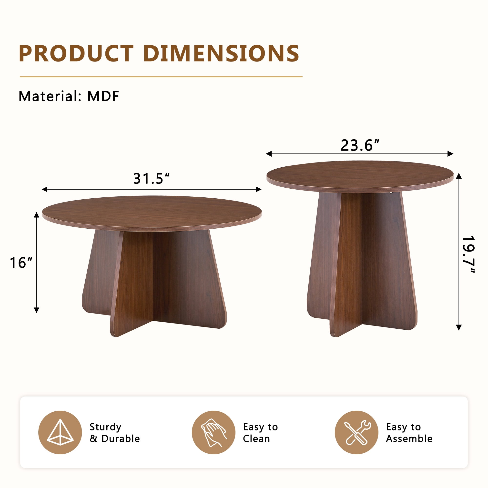 Retro-Style Nesting Coffee Table Set, Available In Walnut Or Natural Wood Finishes, Round Nesting Side Tables With Crisscross Legs, Ideal For Living Rooms And Dining Rooms