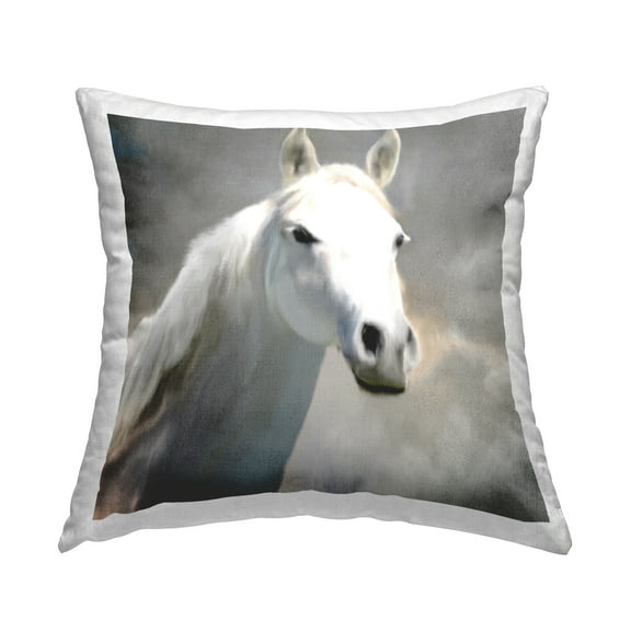 Stupell Industries Stoic White Horse Rural Countryside Animal Wildlife Design by Kim Allen Throw Pillow