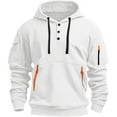thumbnail image 3 of SBYOJLPB Men Fashion Solid Color Stand Collar Sweatshirt Long Sleeve Pullover Sports Hoodie Casual Multi Pocket Workwear Hoodie Long Sleeve Shirt Top White, 3 of 5