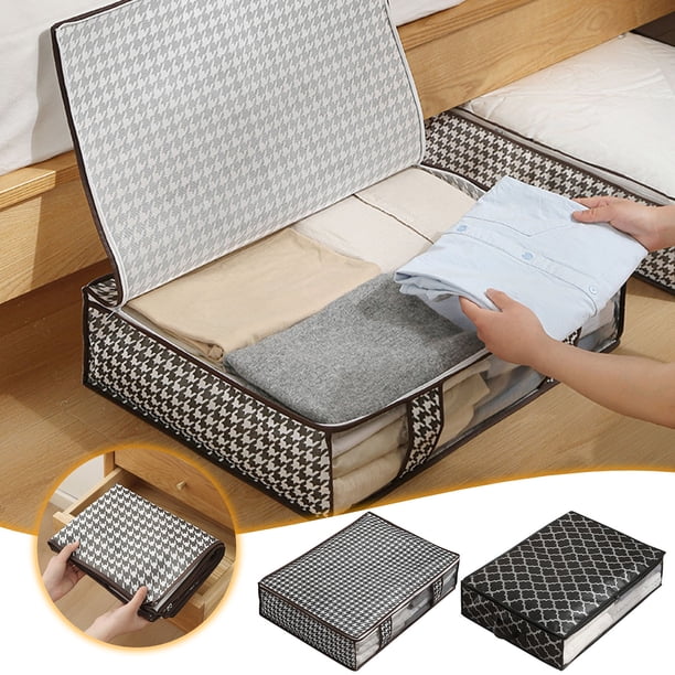Bolsa de almacenamiento de algodón bajo la cama con ventana transparente - Organizador plegable para colchas para dormitorio, 60x45x15cm, diseño de gran capacidad para ahorrar espacio