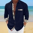 thumbnail image 5 of ZCFZJW Men's Button Down Dress Shirts Vintage Floral Patchwork Long Sleeve Casual Shirts Holiday Beach Hawaiian Shirts Vacation Wedding Shirts with Pocket Navy#06 XL, 5 of 7