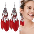 thumbnail image 4 of Pendientes colgantes de plumas sintéticas: Pendientes llamativos étnicos retro Pendientes bohemios, 4 of 5