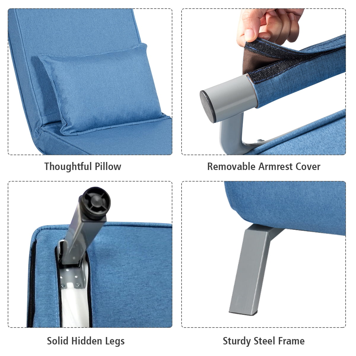 Gymax 5 Sofa Chair Position Convertible Folding Sleeper Bed w/ Pillow Blue