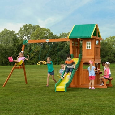 Backyard Discovery Oakmont Cedar Wooden Swing Set with 4 foot dek height.
