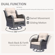 3 Pieces Rattan Outdoor Patio Furniture Set with Swivel Rocker Chairs