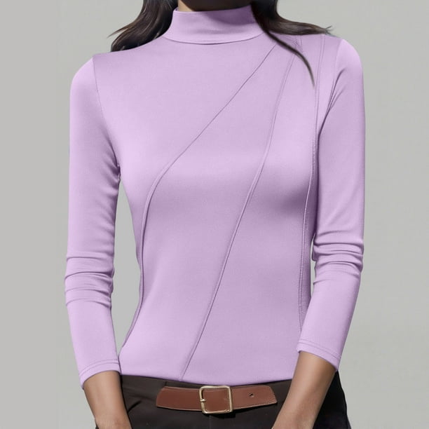 HongQid Women's Long Sleeve Mock Turtleneck Shirts 2025 Fleece Lined Base Layer Slim Fit Thermal Underwear Tops