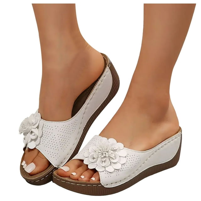 Orthopedic Platform Sandals for Women 2025 Boho Beach Flower Wedge Dress Slip on with Arch Support