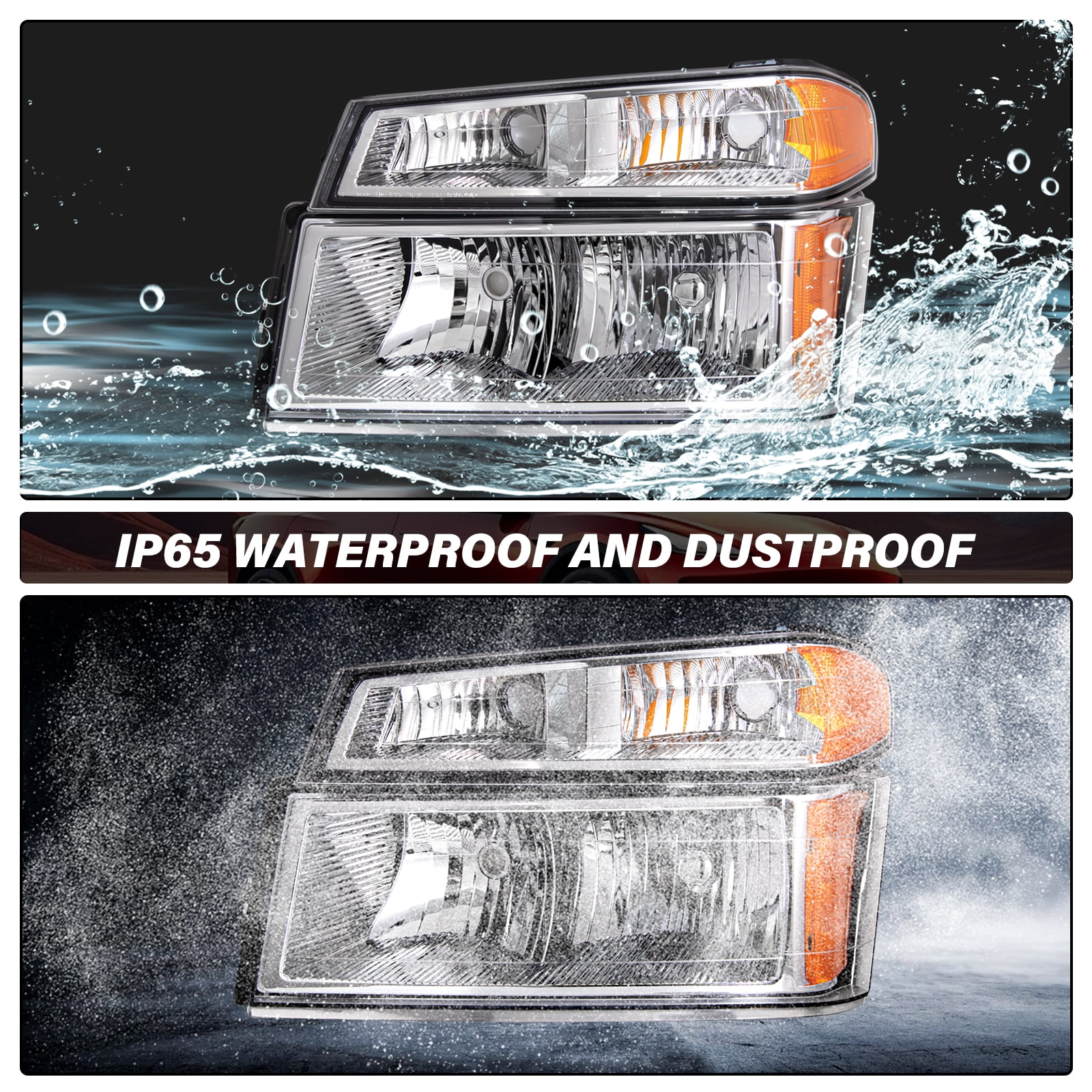 BRYGHT-For 2004-2012 Chevy Colorado GMC Canyon Chrome Headlights Amber Corner Bumper Lamps