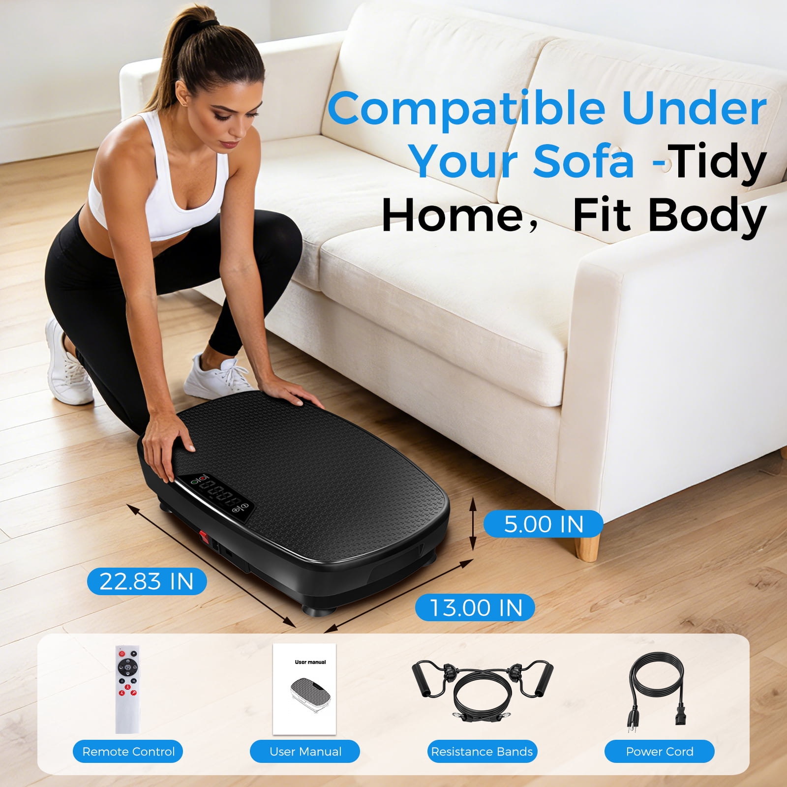 Tomile Vibration Plate Exercise Machine for Home Fitness, Whole Body Vibrate Plate, 400 Lbs Capacity with Resistance Band
