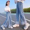 thumbnail image 5 of EnJoCho Girls Cuffed Hem Jeans Baggy Straight Wide Leg Denim Pants Casual Fashion High Waist Trouser Y2𝗄 Fall Junior Trouser Girls High Waist Wide Leg Jeans, 5 of 8