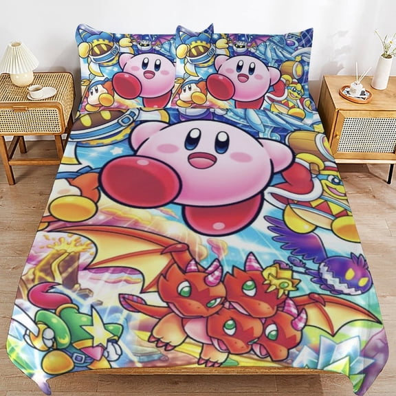 3 Piece Comfortable Bedding Set Kirby Duvet Cover Twin Bed with 2 Pillowcase 90"x90"
