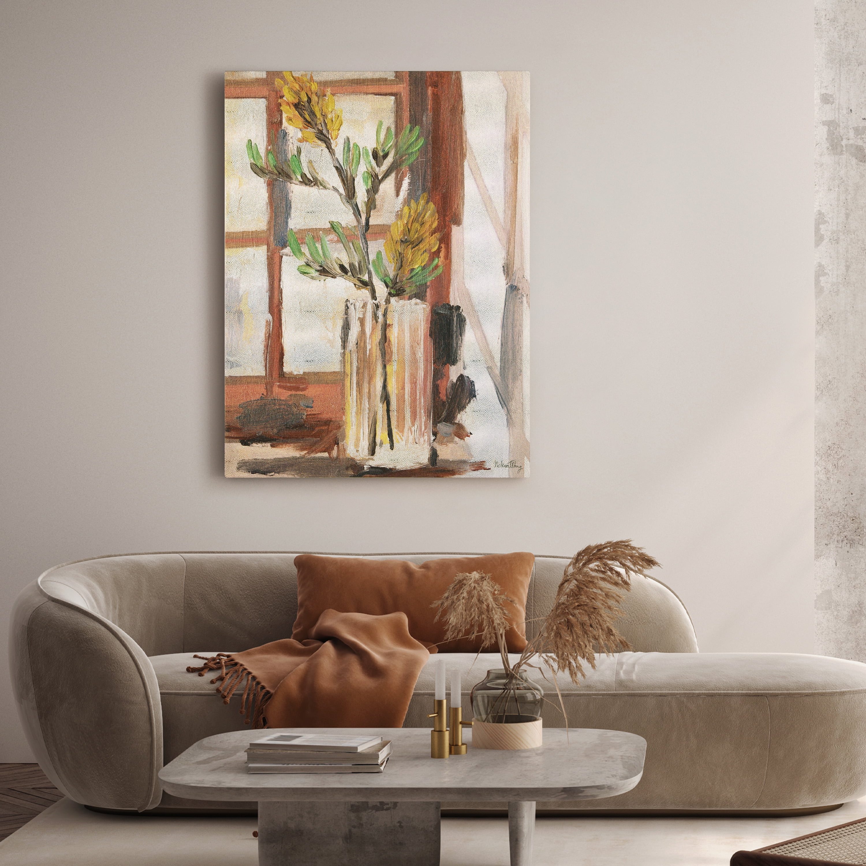 Timeless Serenity II" Vase by the Window onon Gold Metallic Shagreen Wrapped Canvas Wall Art, sized 48"x36"