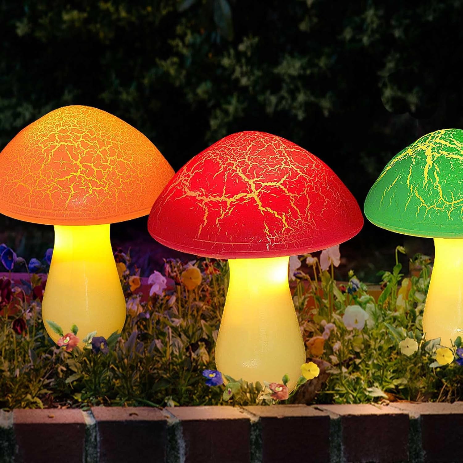 BIBEARBIBEAR 8-Pack Cracked Mushrooms for Garden Decor, Solar Mushroom Lights Outdoor, Super Cute Whimsical Garden Art for Yard Decor Gnome Flowerbed Housewarming Decor(Multicolored)