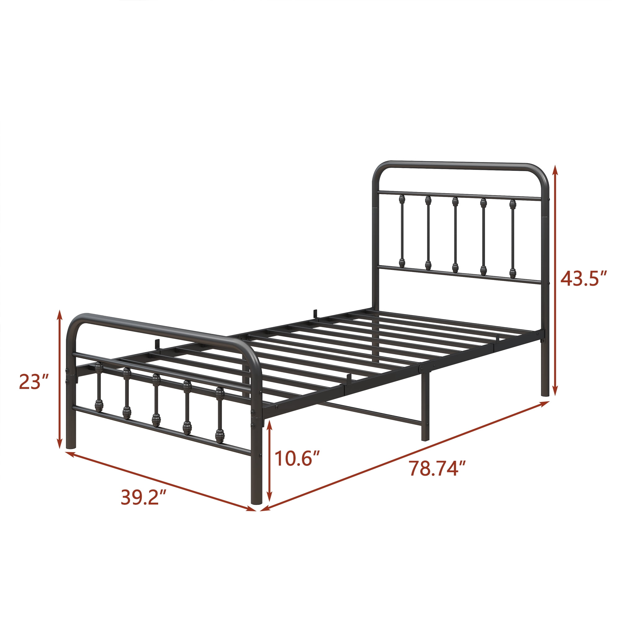 MAYEERTY Metal Bed Frame Twin Size Platform No Box Spring Needed with Vintage Headboard and Footboard Premium Steel Slat Support，Black