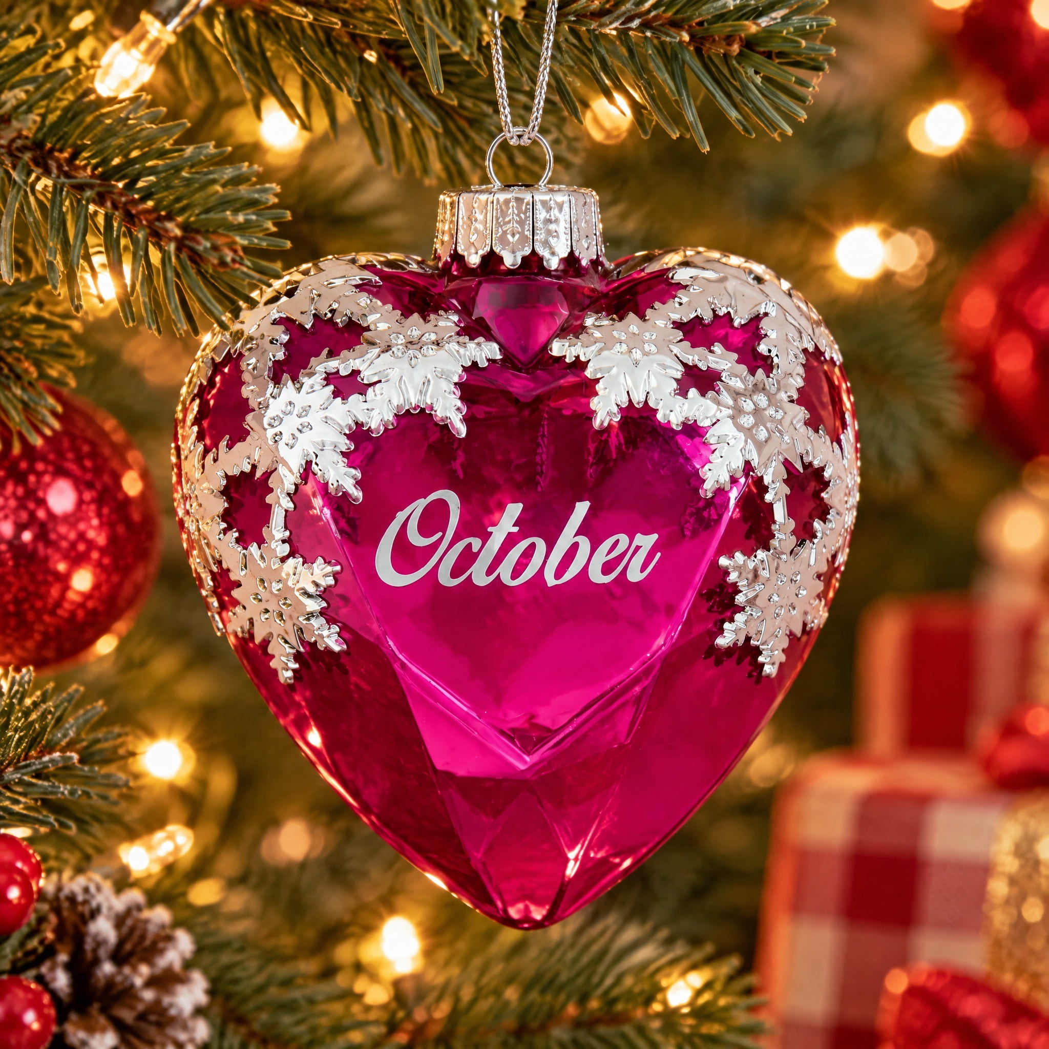 Pink and Silver October Birthstone Christmas Ornament, 4.3", by Holiday Time