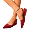 thumbnail image 4 of Women Pointed Toe Slingback Flat Shoes, Faux Suede Adjustable Buckle Back Strap Slip On Dress Flats, Soft Anti Slip Casual Mules for office Wedding Wine 5.5(36), 4 of 6