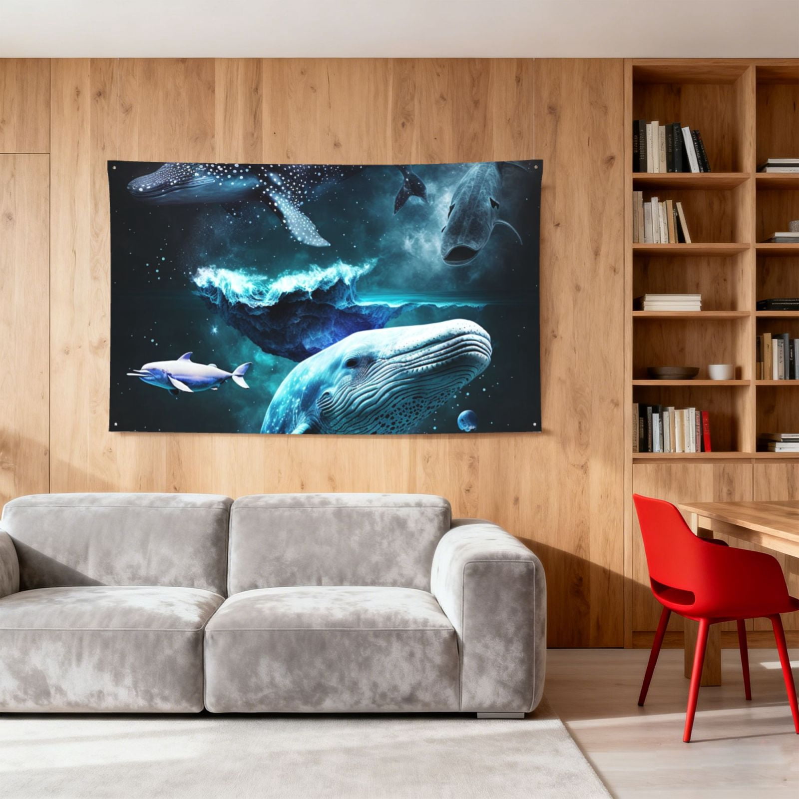 Ocean Dolphin Beluga Whale Shark Galaxy Four Hole Decorated Banner Flag for Garden Yard Home Decoration Indoor Outdoor 4x6 Ft
