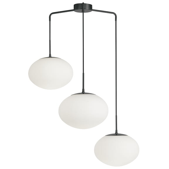 Dainolite 3 Light Pendant in Matte Black w/ White Opal Glass