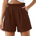 thumbnail image 3 of Zulora Women's Solid Color Shorts With Ruffled Waist And Pockets High Waisted Casual Elastic Waist Summer Beach Daily Shorts​, 3 of 7