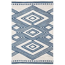 SAFAVIEH Micro-Loop Glenda Aztec Wool Area Rug, Ivory/Navy, 3' x 5'