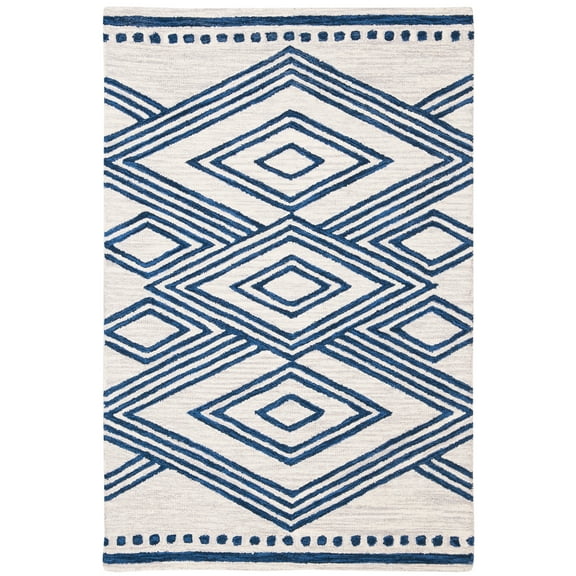 SAFAVIEH Micro-Loop Glenda Aztec Wool Area Rug, Ivory/Navy, 3' x 5'