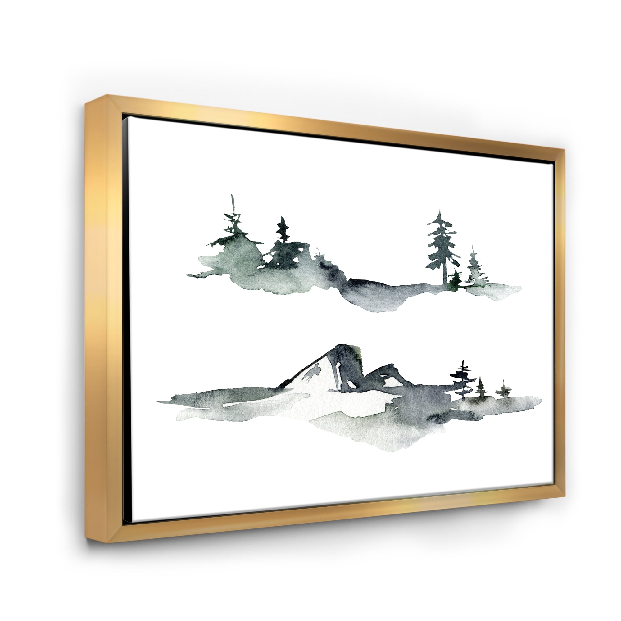 Designart 'Trees With Winter Dark Blue Mountain Landscape I' Modern Framed Canvas Wall Art Print
