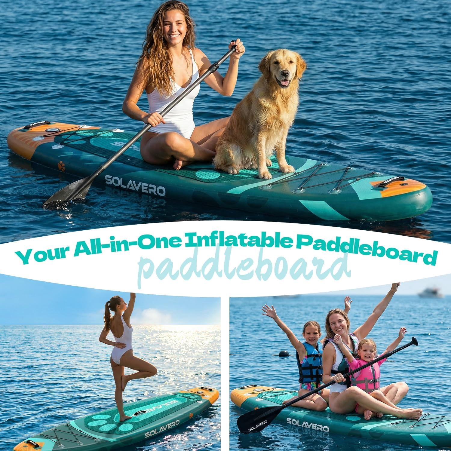 SOLAVERO 11'x35" Inflatable Paddle Stand Up Board with SUP Accessories for Adults, Ultra-Light & Non-Slip Deck Sup Paddle Board