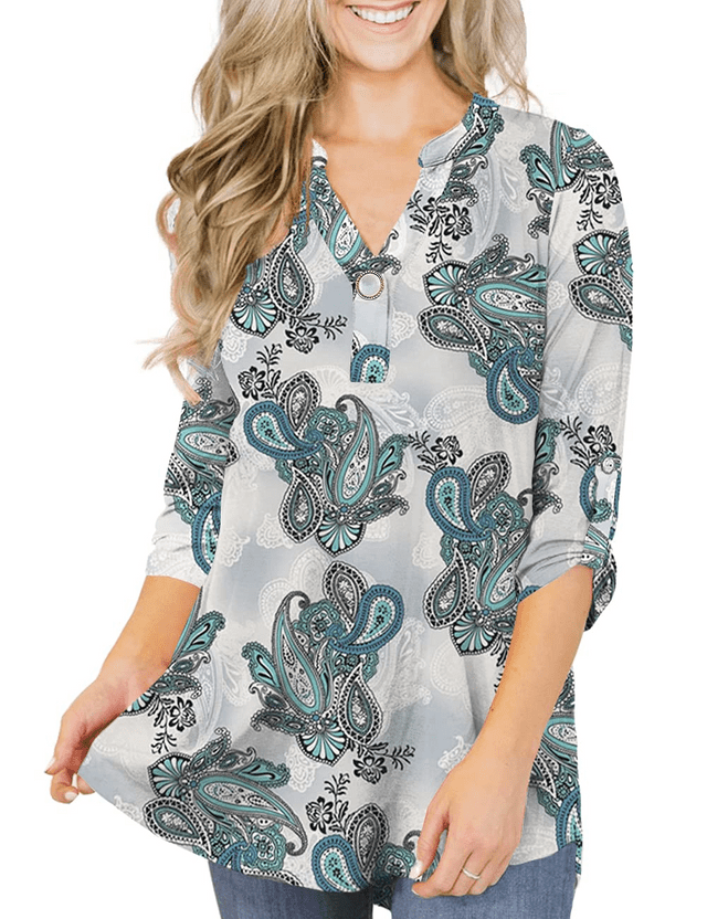 LIENRIDY Women's Plus Size Tunic Tops 3/4 Roll Sleeves Blouses V Neck Henley Shirts M-4X LIENRIDY Women's Plus Size Tunic Tops 3/4 Roll Sleeves Blouses V Neck Henley Shirts M-4X