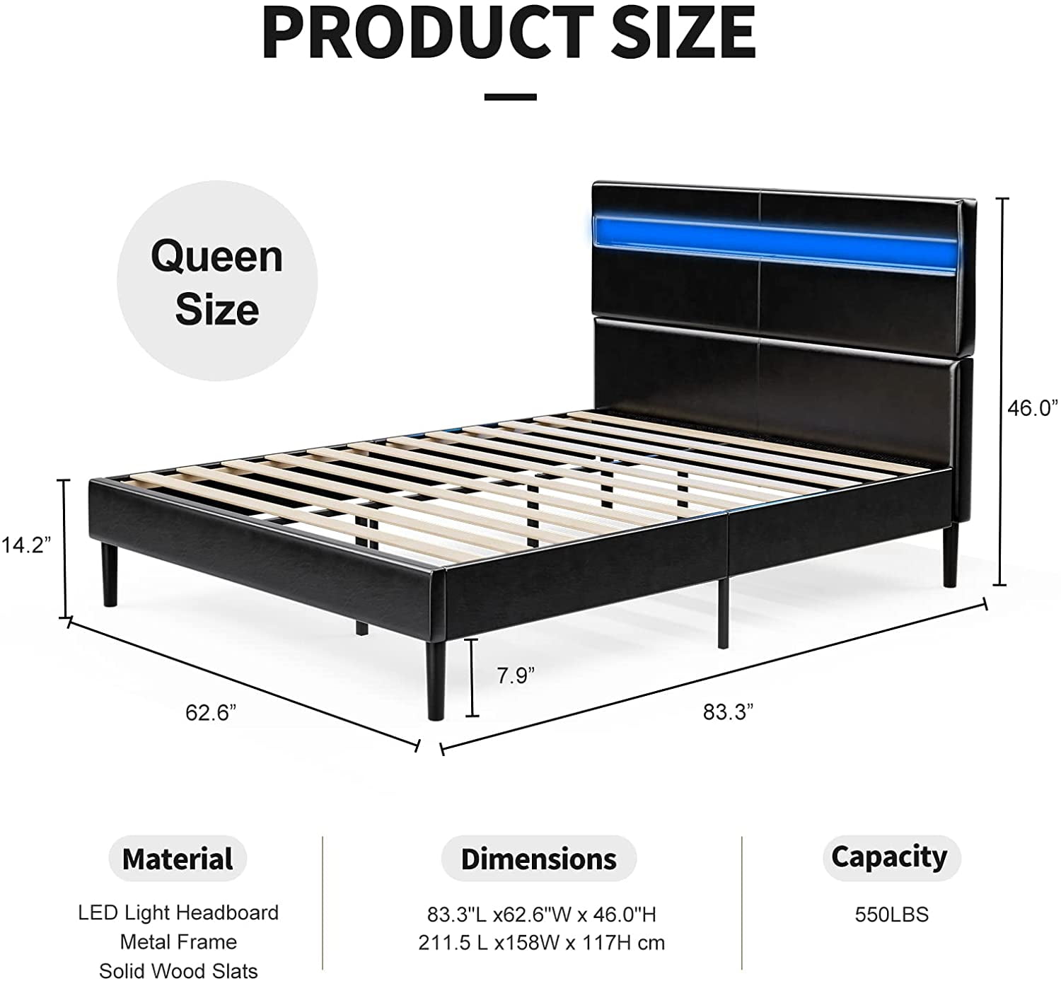 Buy Ikifly Modern Queen Size Led Bed Frame Black Upholstered Faux